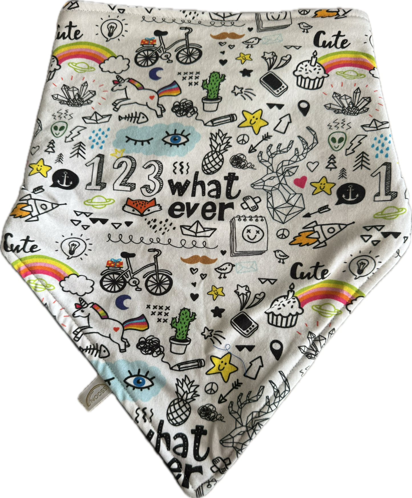 Kwijlsjaal Nooss – Comic met eenhoorn/regenboog print