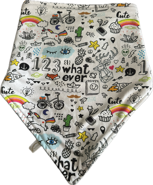 Kwijlsjaal Nooss – Comic met eenhoorn/regenboog print